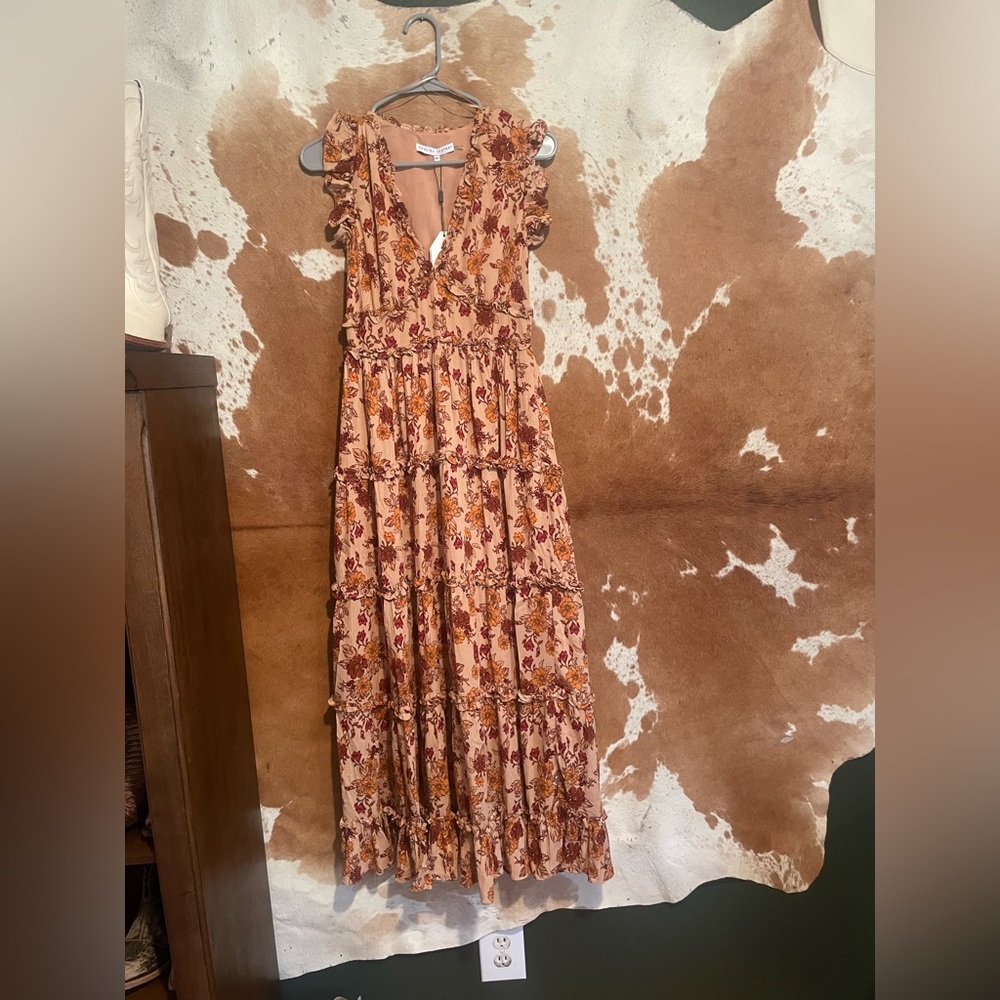 English Factory Maxi Dress - Terracotta floral pattern